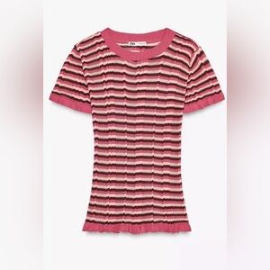 Zara Pink and Black Striped Knit Top